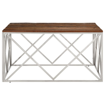 Coffee Table Silver Stainless Steel and Solid Sleeper Wood