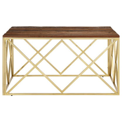 Coffee Table Gold Stainless Steel and Solid Sleeper Wood