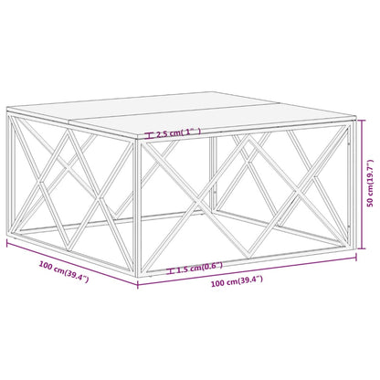 Coffee Table Gold Stainless Steel and Solid Sleeper Wood