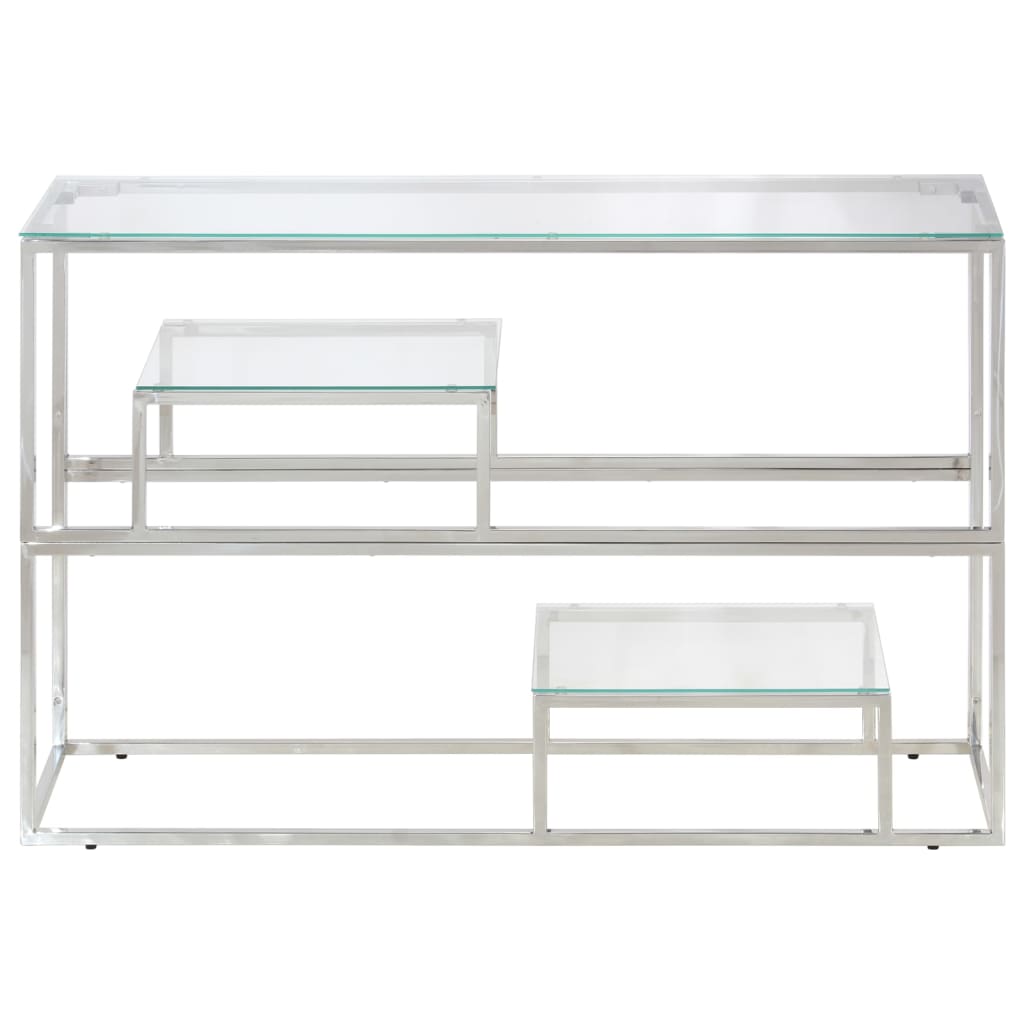 Sleek Console Table: Silver Stainless Steel & Tempered Glass