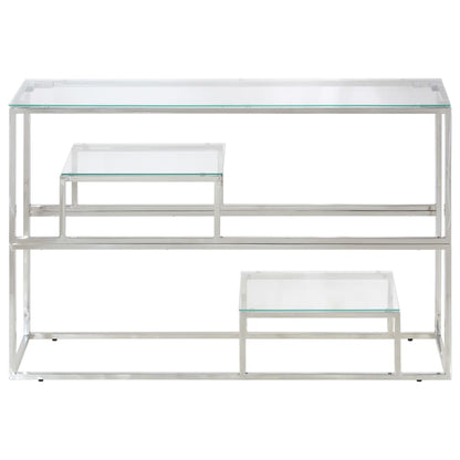 Sleek Console Table: Silver Stainless Steel & Tempered Glass