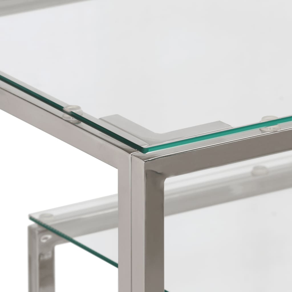 Sleek Console Table: Silver Stainless Steel & Tempered Glass