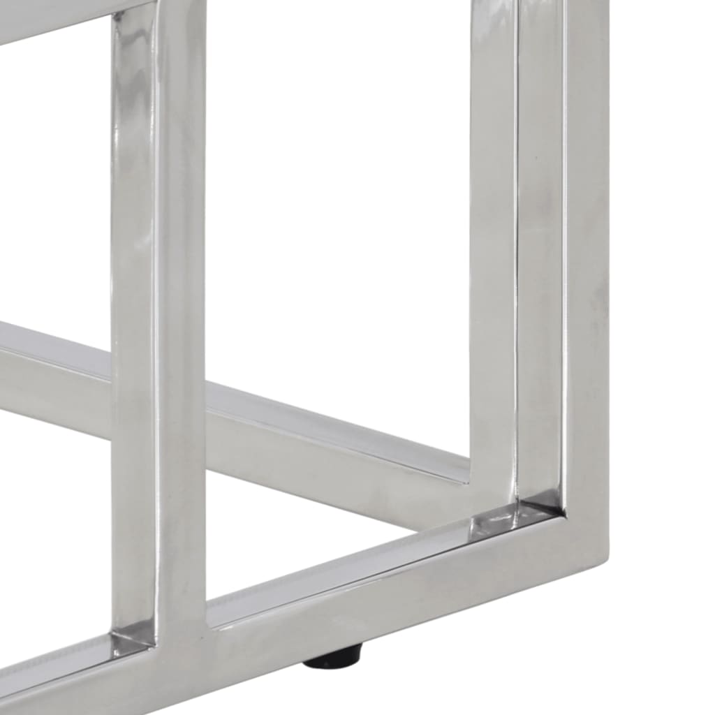 Sleek Console Table: Silver Stainless Steel & Tempered Glass