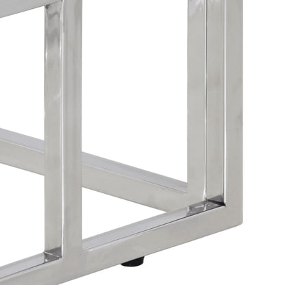 Sleek Console Table: Silver Stainless Steel & Tempered Glass