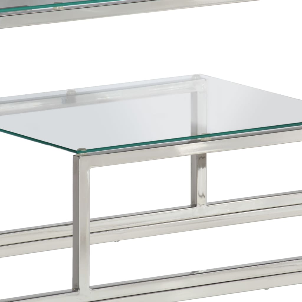 Sleek Console Table: Silver Stainless Steel & Tempered Glass