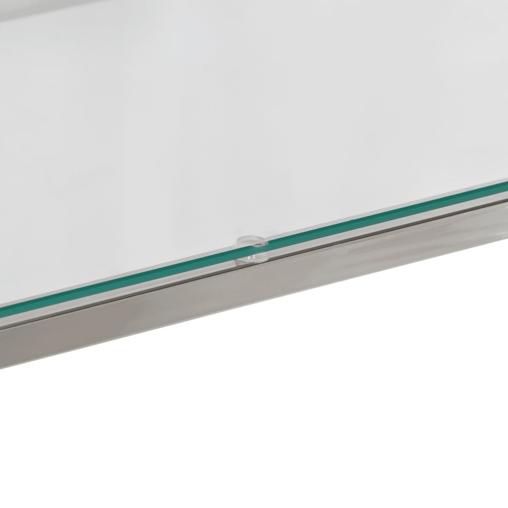 Sleek Console Table: Silver Stainless Steel & Tempered Glass