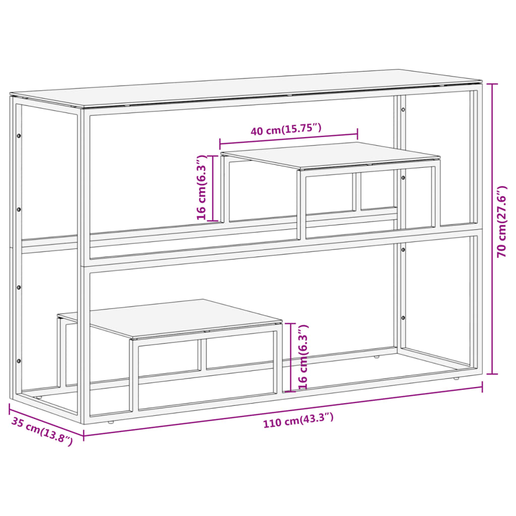 Sleek Console Table: Silver Stainless Steel & Tempered Glass