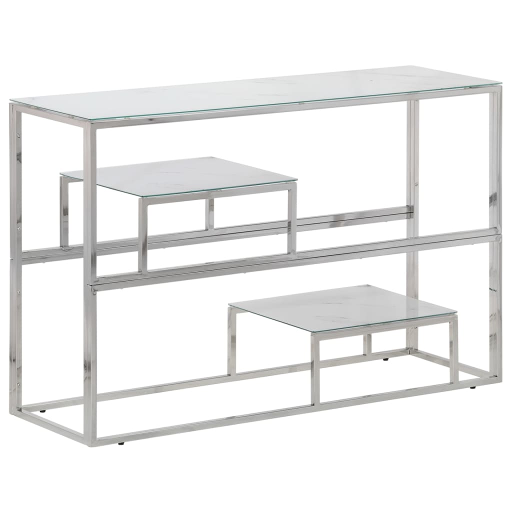Sleek Console Table - Silver Stainless Steel & Tempered Glass