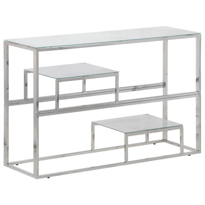 Sleek Console Table - Silver Stainless Steel & Tempered Glass