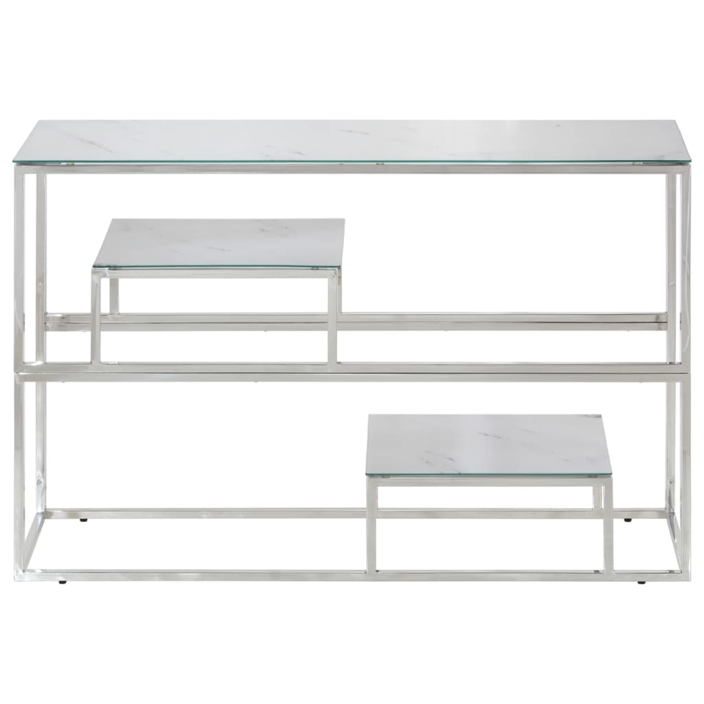 Sleek Console Table - Silver Stainless Steel & Tempered Glass