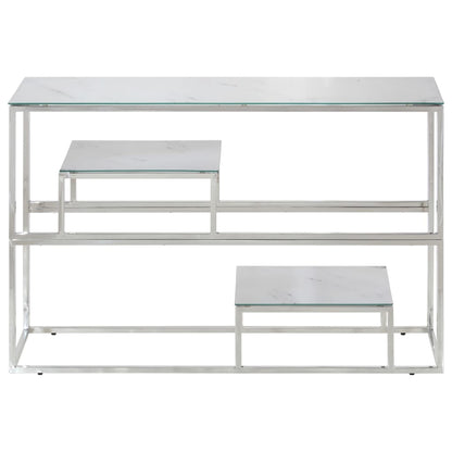 Sleek Console Table - Silver Stainless Steel & Tempered Glass