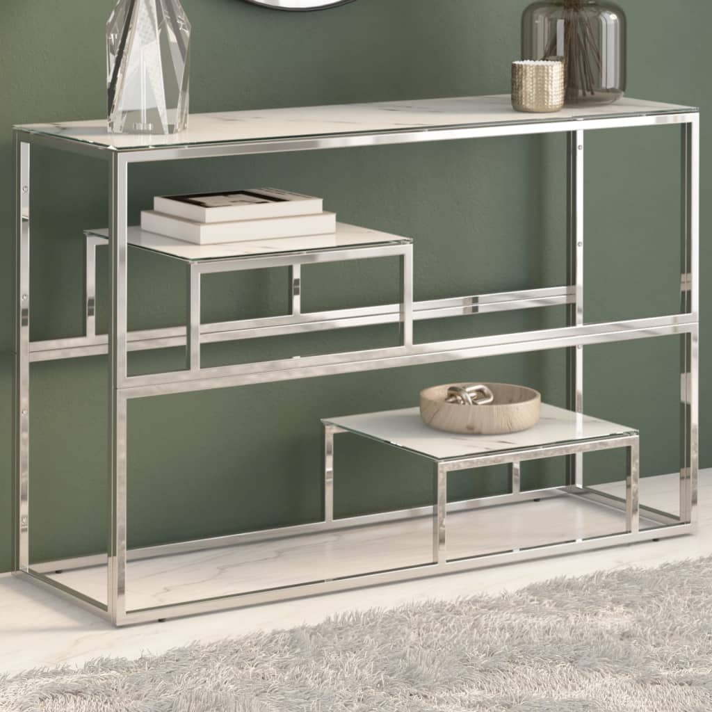 Sleek Console Table - Silver Stainless Steel & Tempered Glass