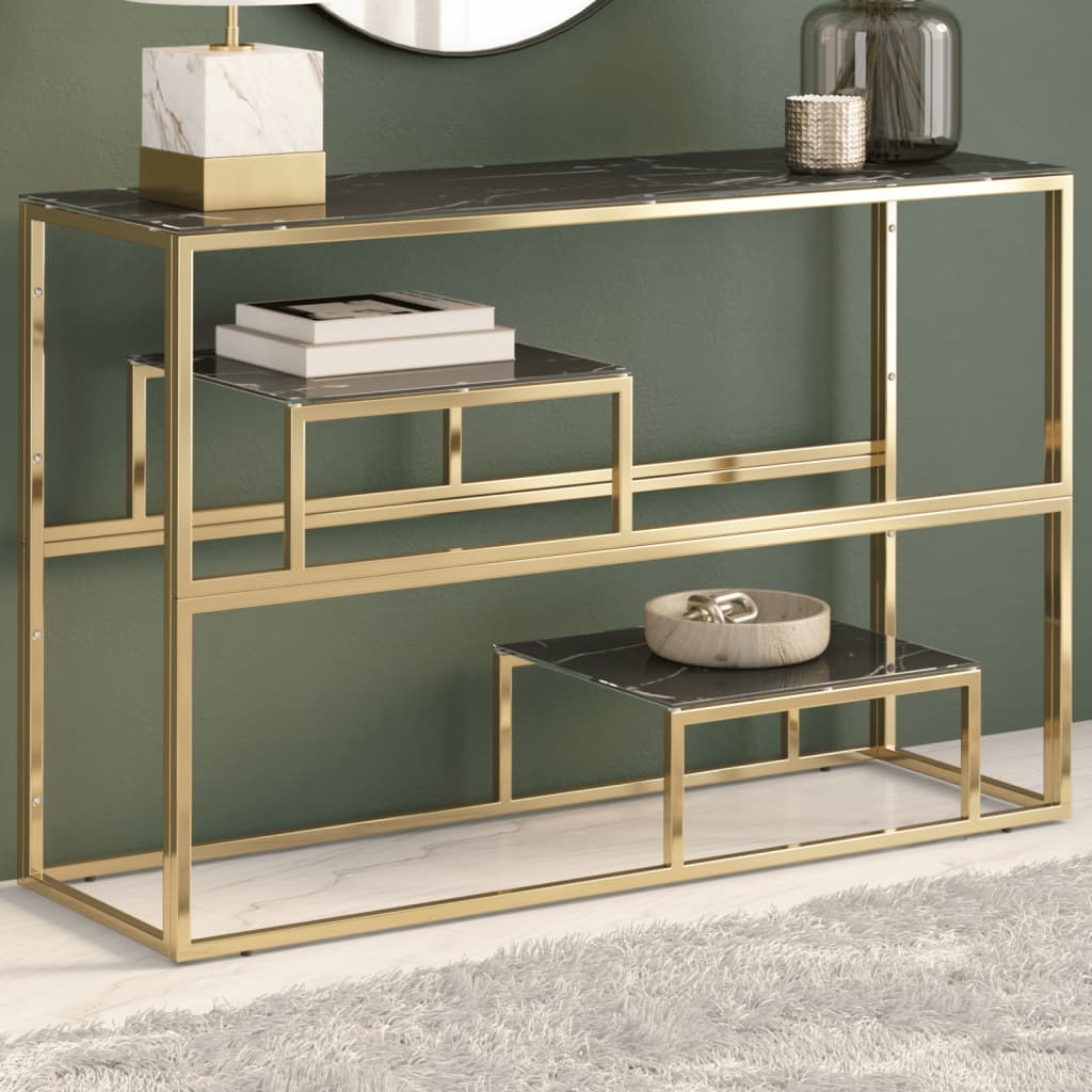 Luxury Gold Stainless Steel & Tempered Glass Console Table