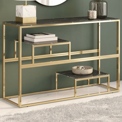 Luxury Gold Stainless Steel & Tempered Glass Console Table