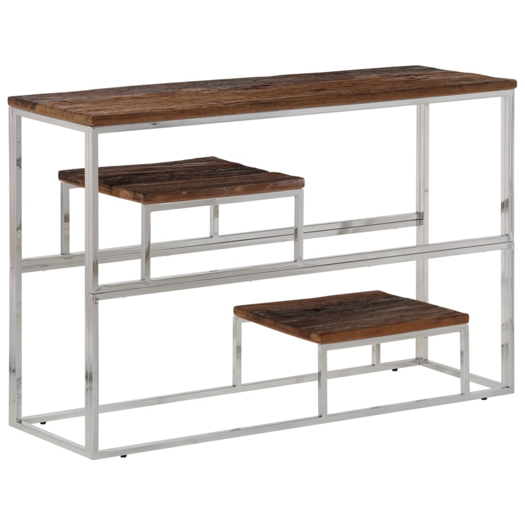 Silver Stainless Steel & Solid Sleeper Wood Console Table