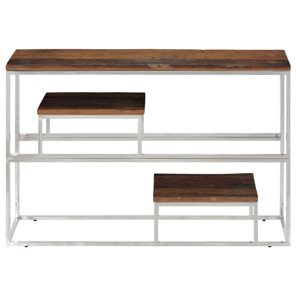 Silver Stainless Steel & Solid Sleeper Wood Console Table