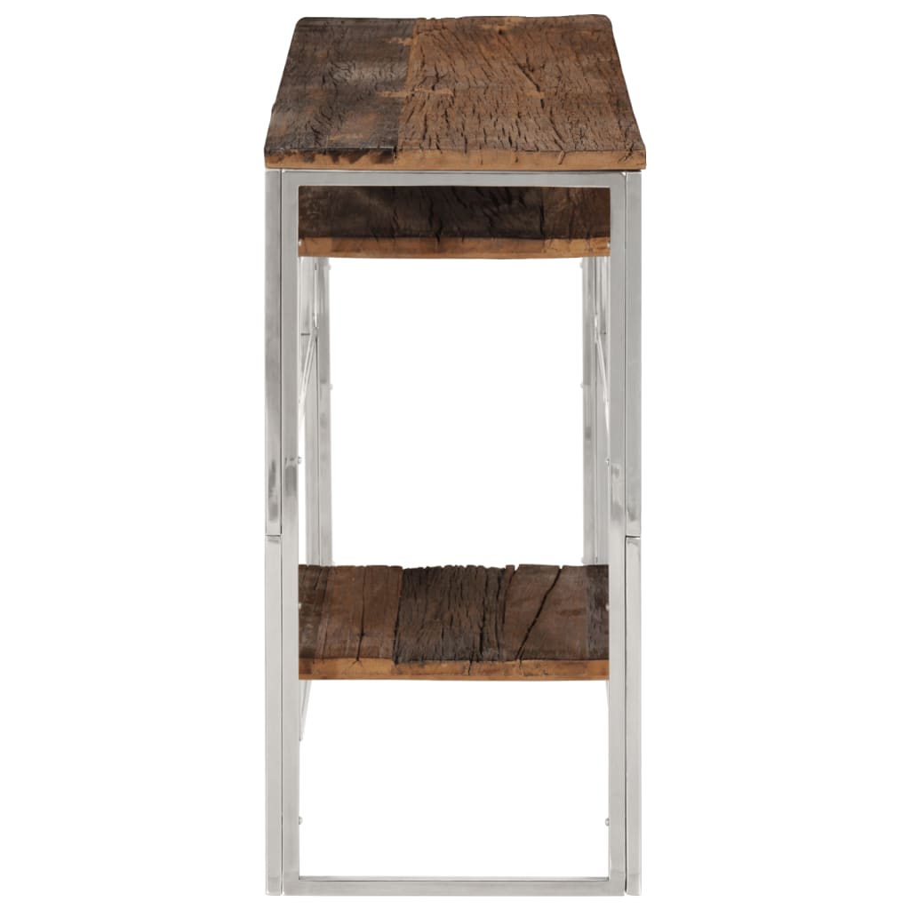 Silver Stainless Steel & Solid Sleeper Wood Console Table
