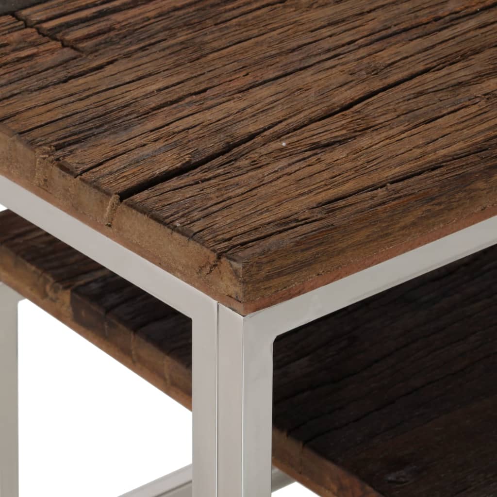Silver Stainless Steel & Solid Sleeper Wood Console Table