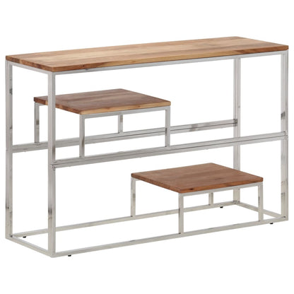 Silver Stainless Steel & Acacia Wood Console Table - Modern Elegance