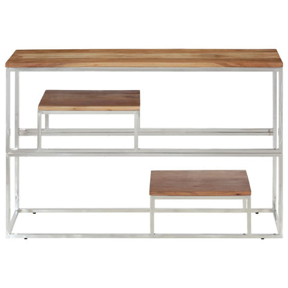 Silver Stainless Steel & Acacia Wood Console Table - Modern Elegance