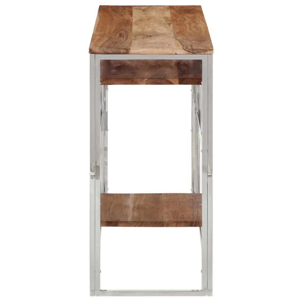 Silver Stainless Steel & Acacia Wood Console Table - Modern Elegance