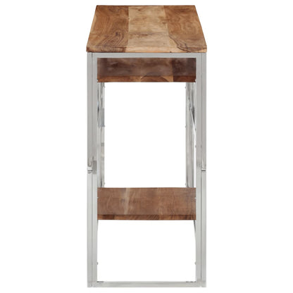 Silver Stainless Steel & Acacia Wood Console Table - Modern Elegance