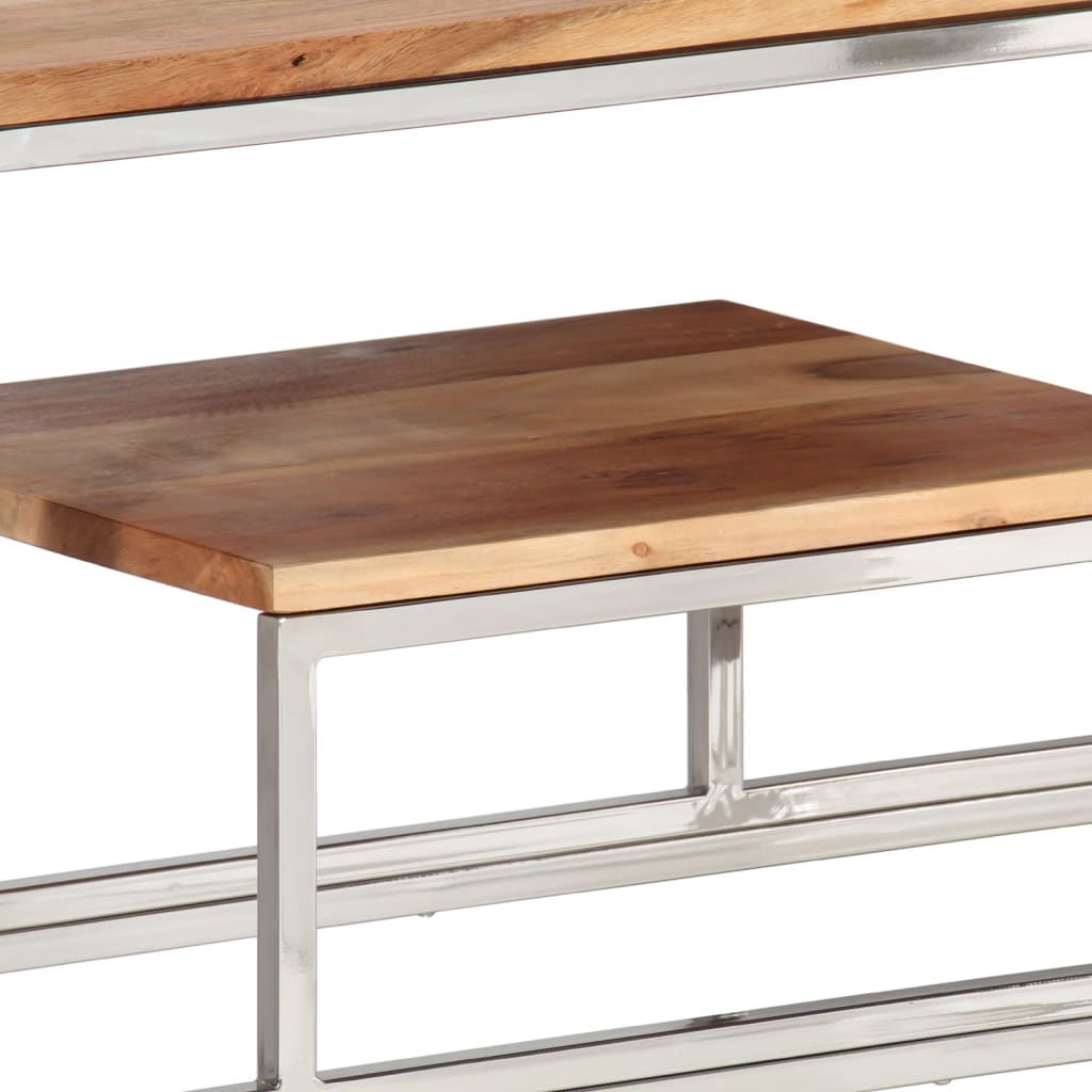 Silver Stainless Steel & Acacia Wood Console Table - Modern Elegance