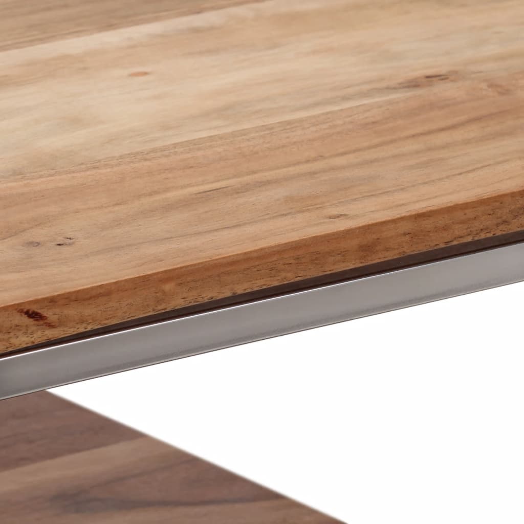 Silver Stainless Steel & Acacia Wood Console Table - Modern Elegance