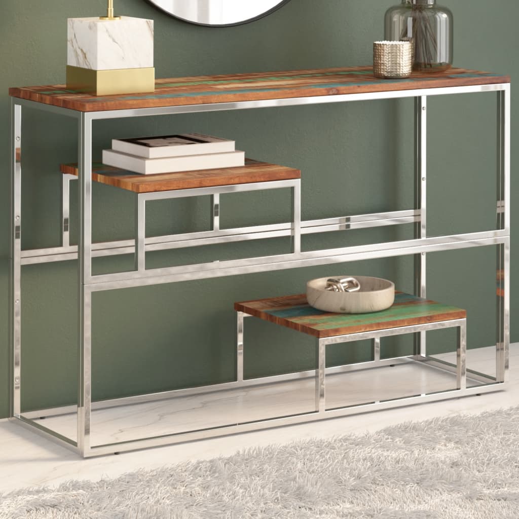 Silver Stainless Steel & Reclaimed Wood Console Table - Elegant Design