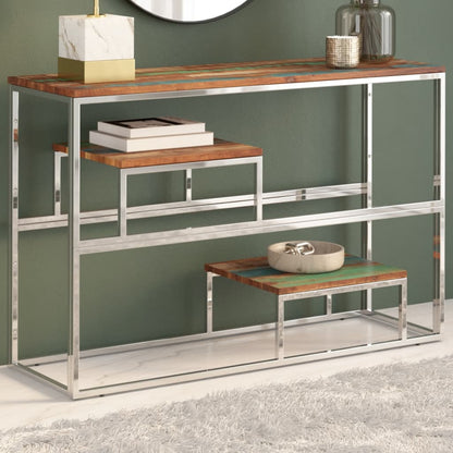 Silver Stainless Steel & Reclaimed Wood Console Table - Elegant Design