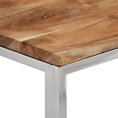Console Table Silver Stainless Steel and Solid Wood Acacia