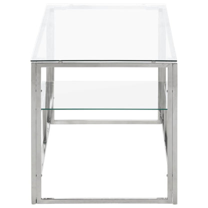 Coffee Table Silver Stainless Steel and Tempered Glass