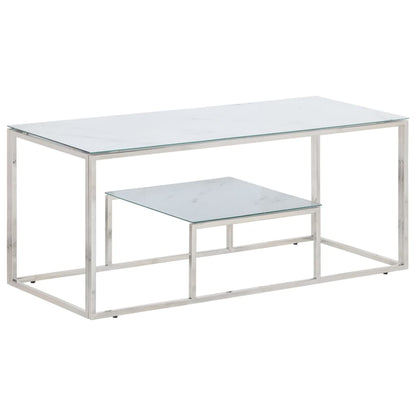 Coffee Table Silver Stainless Steel and Tempered Glass