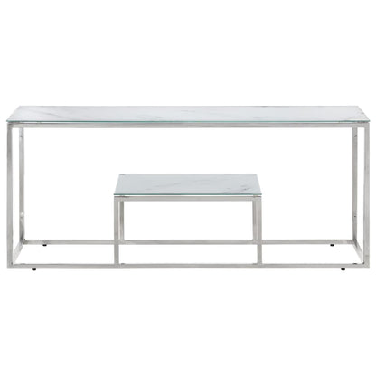 Coffee Table Silver Stainless Steel and Tempered Glass