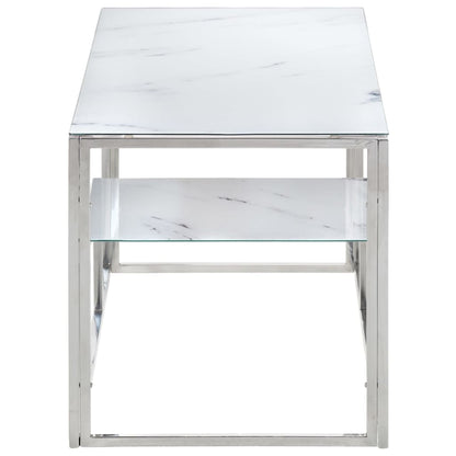 Coffee Table Silver Stainless Steel and Tempered Glass