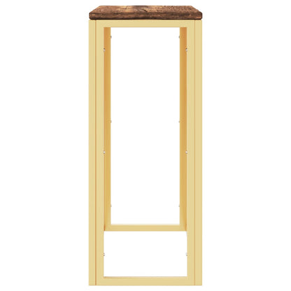 Console Table Gold Stainless Steel and Solid Wood Reclaimed