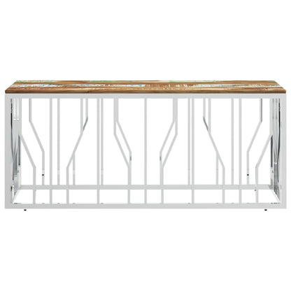 Coffee Table Silver Stainless Steel and Solid Wood Reclaimed