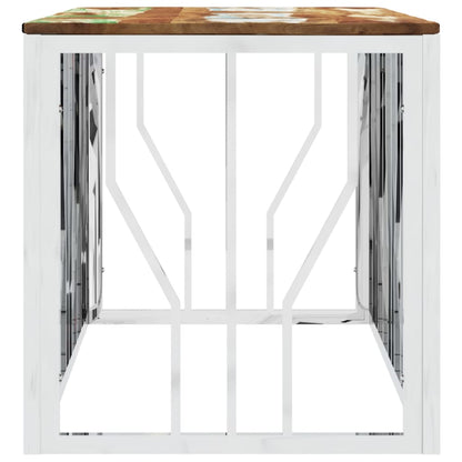 Coffee Table Silver Stainless Steel and Solid Wood Reclaimed