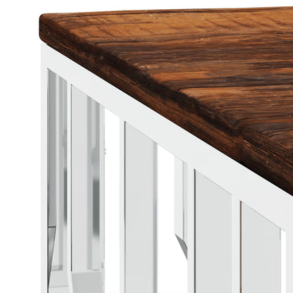 Coffee Table Silver Stainless Steel and Solid Wood Reclaimed