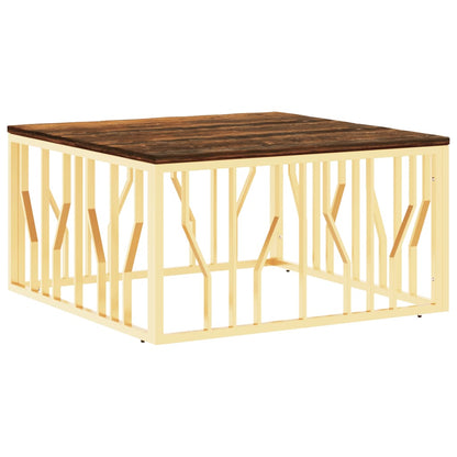 Coffee Table Gold Stainless Steel and Solid Wood Reclaimed