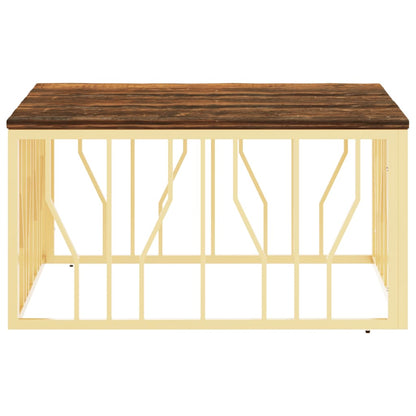 Coffee Table Gold Stainless Steel and Solid Wood Reclaimed