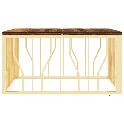 Coffee Table Gold Stainless Steel and Solid Wood Reclaimed