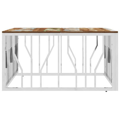Coffee Table Silver Stainless Steel and Solid Wood Reclaimed