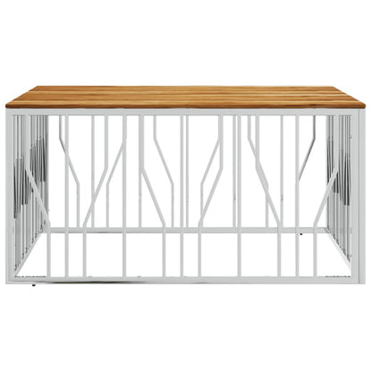 Coffee Table Silver Stainless Steel and Solid Wood Acacia
