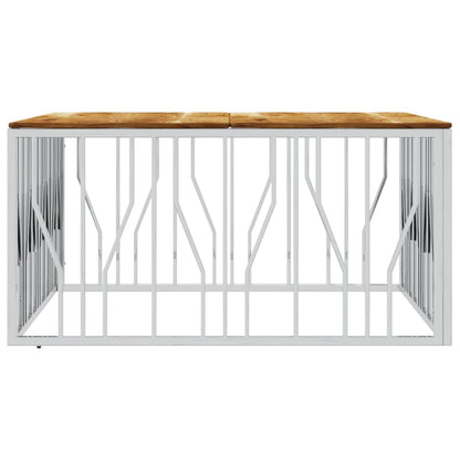 Coffee Table Silver Stainless Steel and Solid Wood Acacia