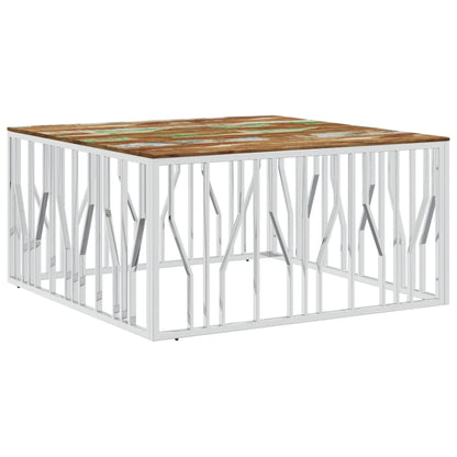 Coffee Table Silver Stainless Steel and Solid Wood Reclaimed