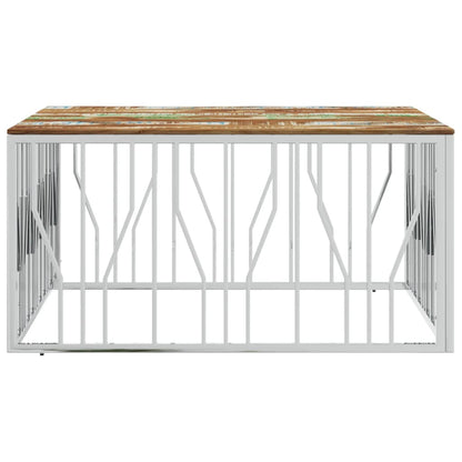 Coffee Table Silver Stainless Steel and Solid Wood Reclaimed