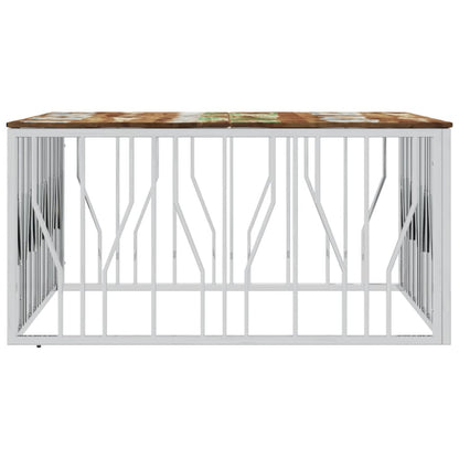 Coffee Table Silver Stainless Steel and Solid Wood Reclaimed