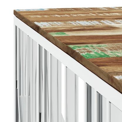 Coffee Table Silver Stainless Steel and Solid Wood Reclaimed