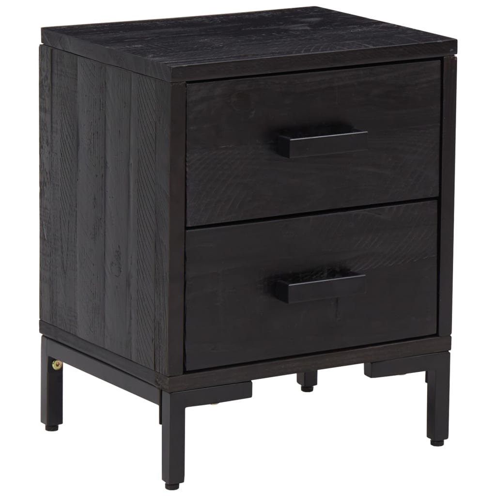Solid Pinewood Bedside Cabinet - Black, 36x30x45 cm
